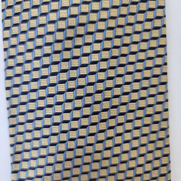 Jos A Bank Corp 100% Silk Embroidered Blue/Gold Stacked Boxes Necktie 57x3.75 - Picture 2 of 7